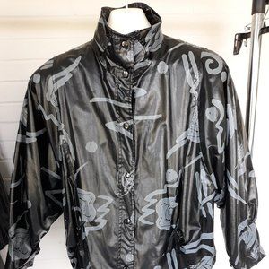 Vintage 1980's batwing jacket black vinyl sz large